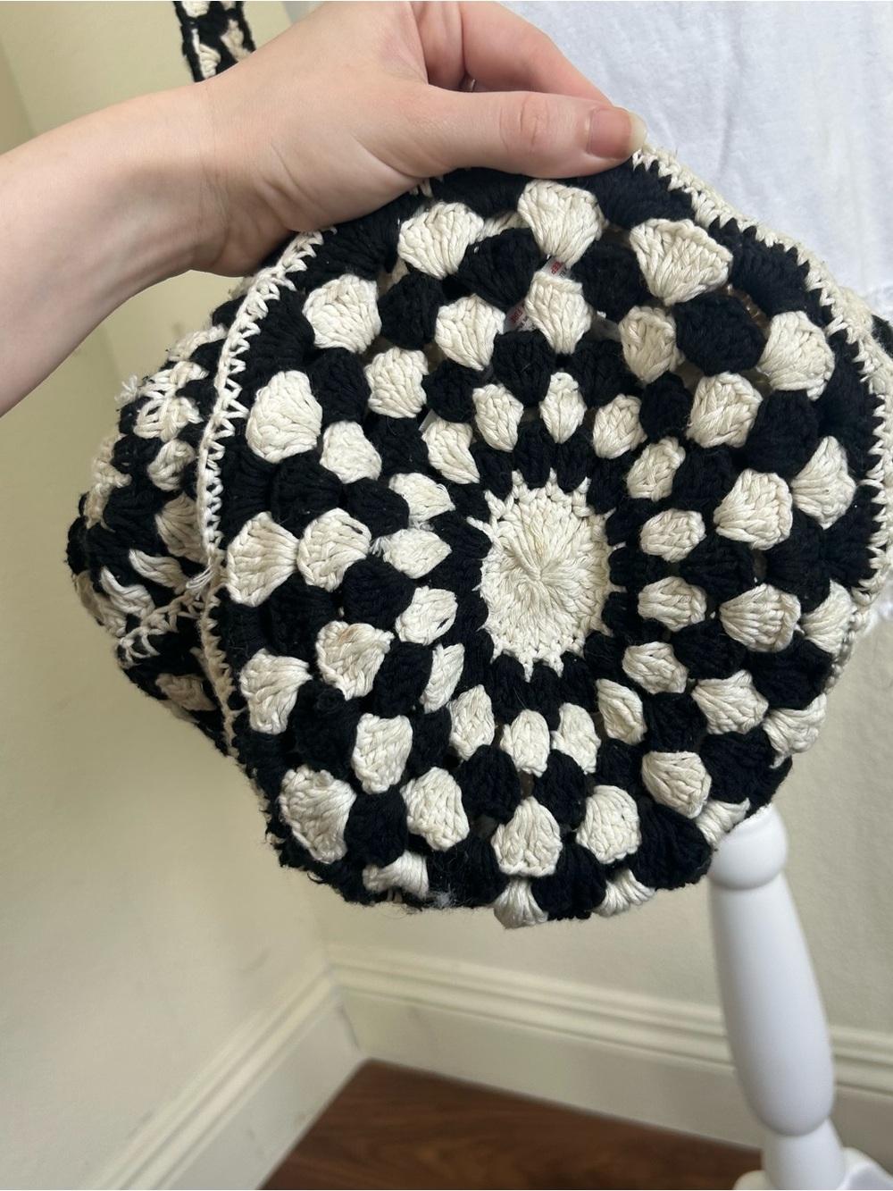 Urban Outfitters Crochet Granny Square Shoulder Bag Boho Black Cream - Picture 3 of 15